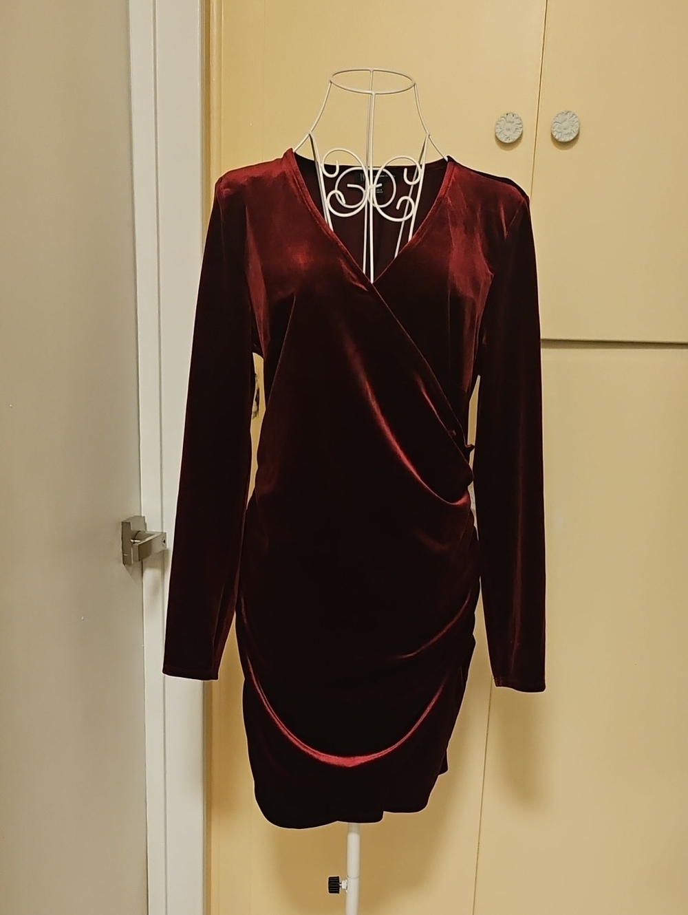 International Concept Women's Velvet Wrap Dress - Burgundy